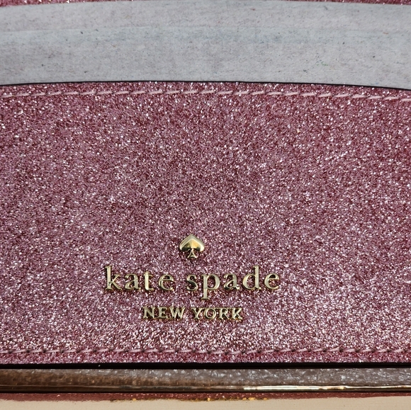 New Kate Spade Pink Leather Wallet Cardholder Small Gift Box Glitter Mitten Pink - Picture 13 of 13
